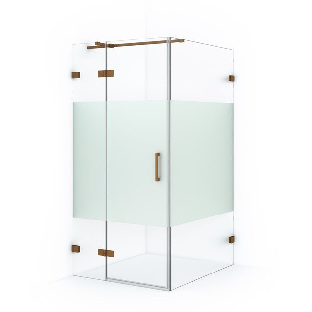 Maxaro Douchecabine Diamond 110x100cm 8mm Helder Veiligheidsglas met Matte Strook Koper