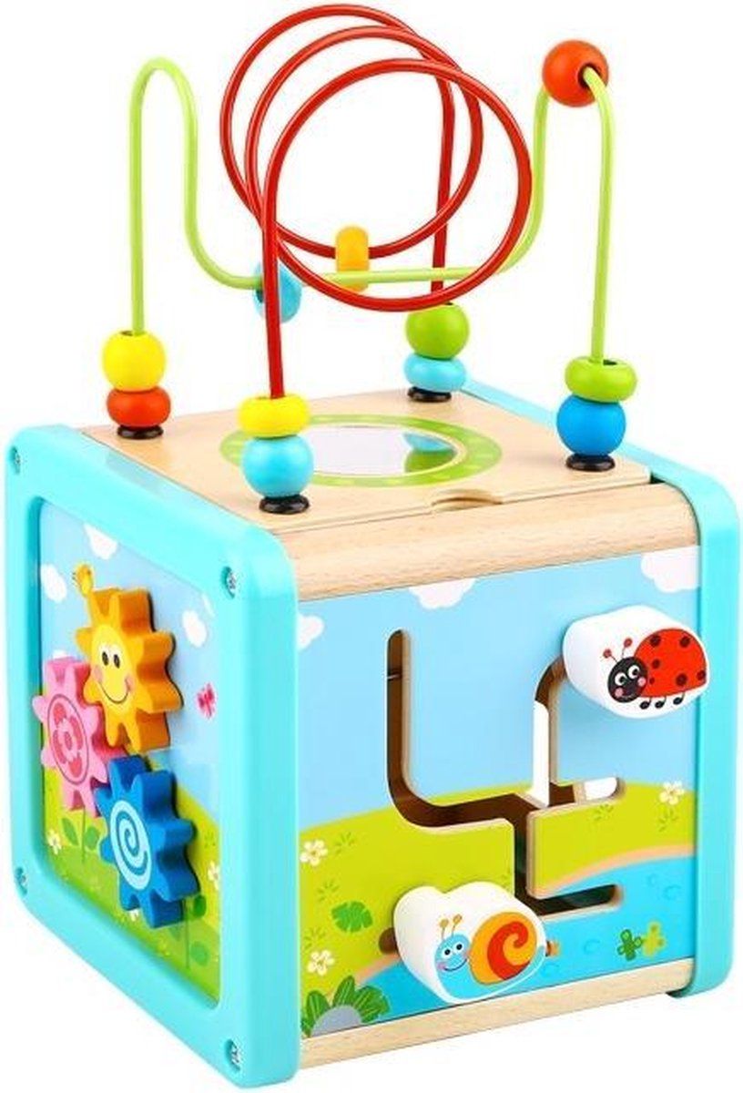 Tooky Toy Kralenframe Cube junior 15,5 x 28 cm blauw 5 delig