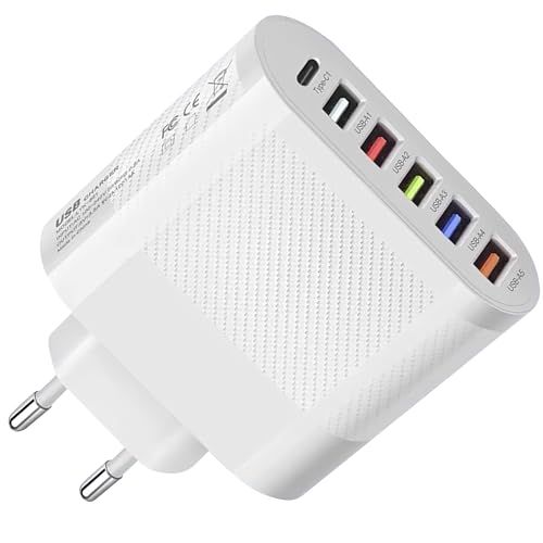 Leyf 65 W USB C USB A 6-in-1 oplader, 6-poorts voeding, adapter voor alle mobiele telefoonmodellen en tablets, iPhone iPad Samsung Galaxy, Xiaomi, Huawei, Steam Deck, oplaadstekker, stekker