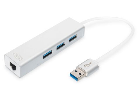 Digitus DA-70250-1 interface hub USB 3.2 Gen 1 (3.1 Gen 1) Type-A 1000 Mbit/s Zilver, Wit