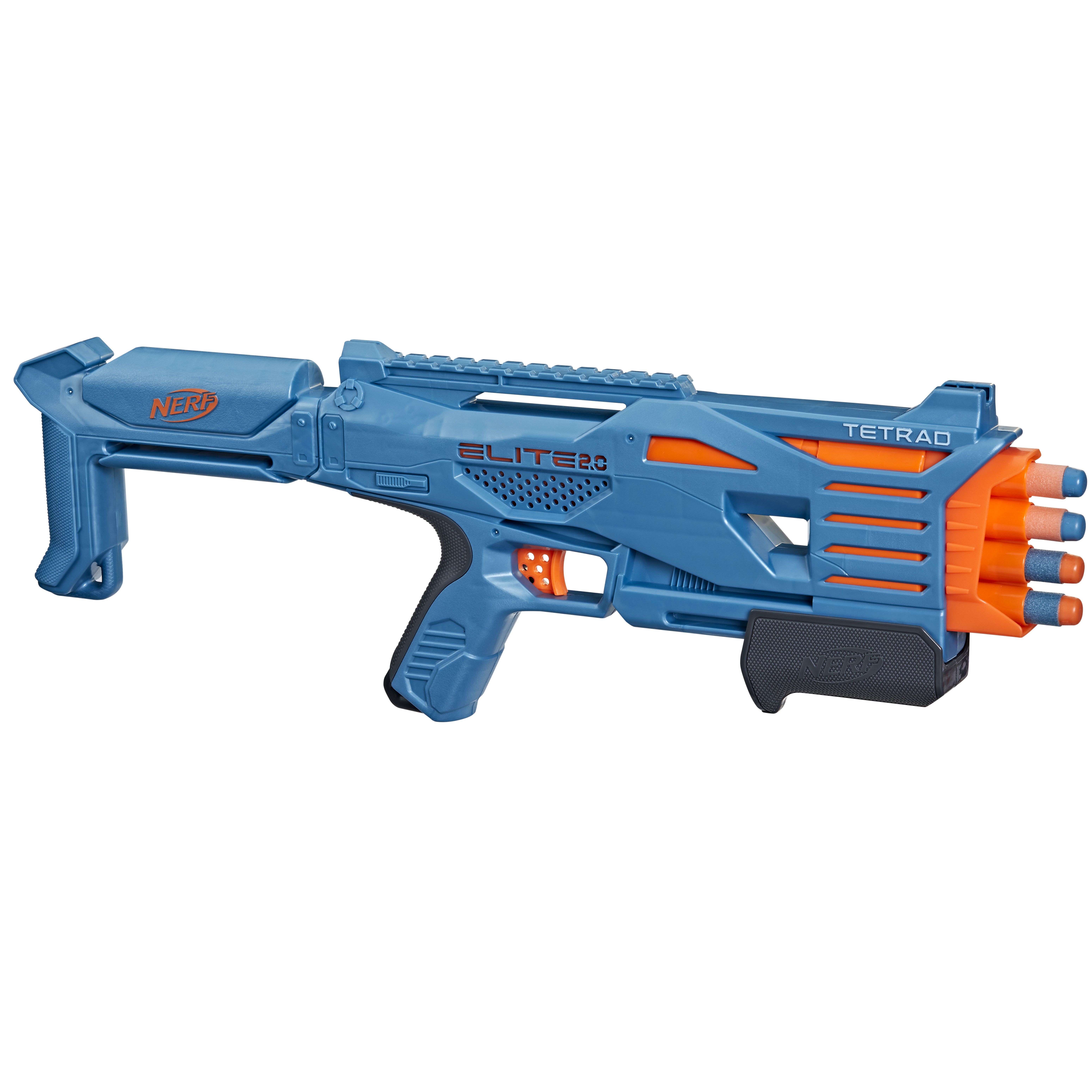 NERF Elite 2.0 Tetrad QS-4 Toy Blaster - Blue/Orange - 4 Darts - 8+ Years
