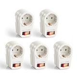 Stopcontactadapter Perfect Stopcontactadapter met aan/uit-schakelaar, 1 x type C/EF, 16 A, wit, 5-delige set