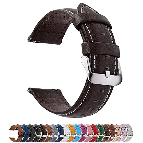 Fullmosa 8 kleuren horlogeband 18mm, Axus serie lederen band vervangende horlogeband met roestvrijstalen metalen sluiting voor mannen vrouwen 18/20/22mm, Koffiebruin 18mm