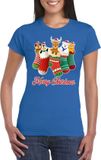 Bellatio Decorations Foute Kerst t-shirt - kerstsokken met diertjes - Merry Christmas - blauw - voor dames - kersttruien - kerstkleding XXL