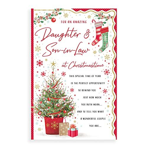 Piccadilly Greetings Regal Publishing, C85384 Sentiment kerstkaart dochter & schoonzoon, rood|bruin, 12 x 8"