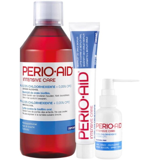 Perio-Aid Perio-Aid Intensive Care Totaalpakket 0,12% Chloorhexidine - Tandpasta + Mondspoelmiddel + Mondspray