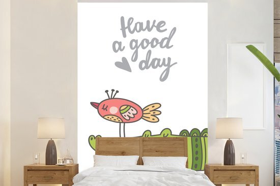 Nr1Wallpaper Behang - Fotobehang Illustratie met de quote Have a good day en een vogel en krokodil - Breedte 145 cm x hoogte 220 cm