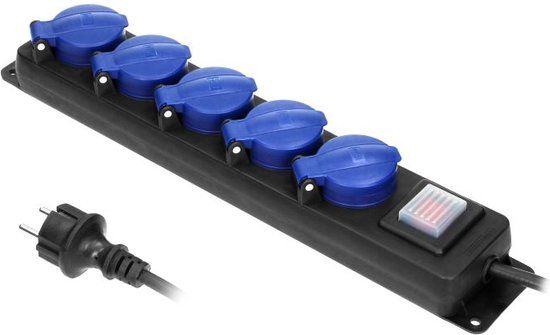 Orno Vrijstaande Stekkerdoos voor buiten - 5 stopcontacten - 3 meter kabel - IP44 - Zwart/blauw