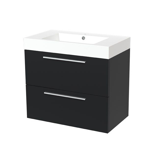 Maxaro Badkamermeubel 80cm Modulo Mat Zwart 2 lades Vlak Wastafel Mineraalmarmer - 6095830076053