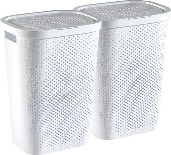 Curver Infinity Recycled Wasmand met deksel - 120L - Wit - 2 stuks