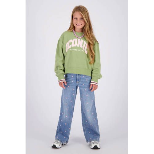 Vingino Cita Special wide leg jeans met borduursels en hartjes - lichtblauw