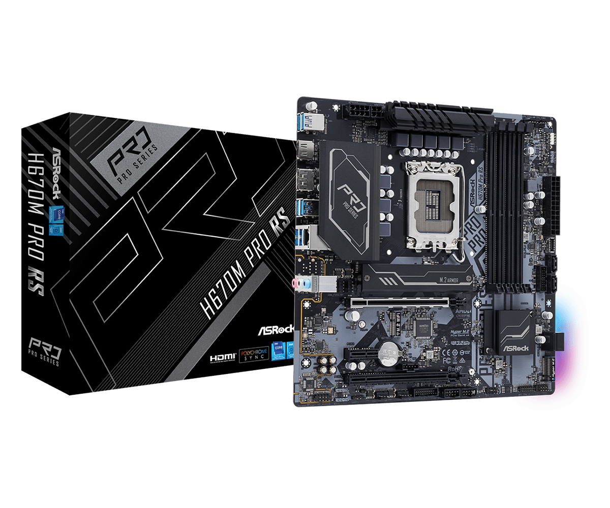 ASRock H670M Pro RS - Moederbord - micro ATX - Intel H670 - LGA 1700 - 128GB - HDMI, DisplayPort
