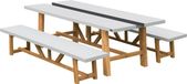 AXI Aaron Tuinset met 2 banken van acaciahout en cement in Kalksteen look – Houten picknicktafel met 2 losse banken – 2-in-1 tafelblad met metalen gleuf – 240 x 40 x 45 cm