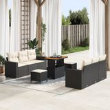 vidaXL Banc de jardin - Set - 9 - pièces - Noir - poly - rotin