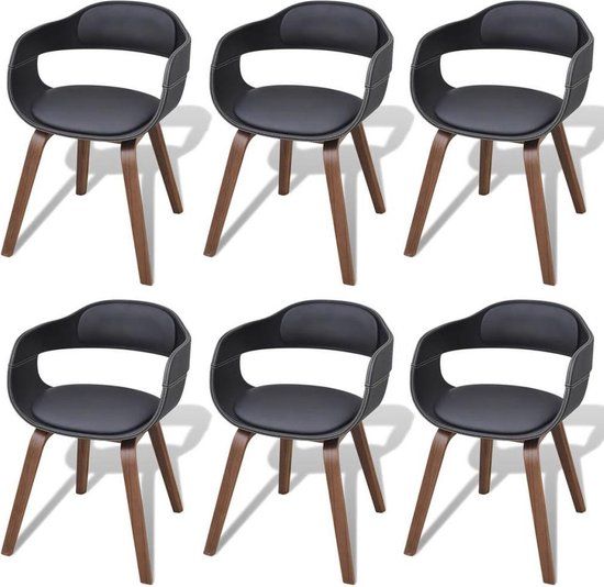 vidaXL Eetkamerstoelen 6 stuks gebogen hout en kunstleer zwart