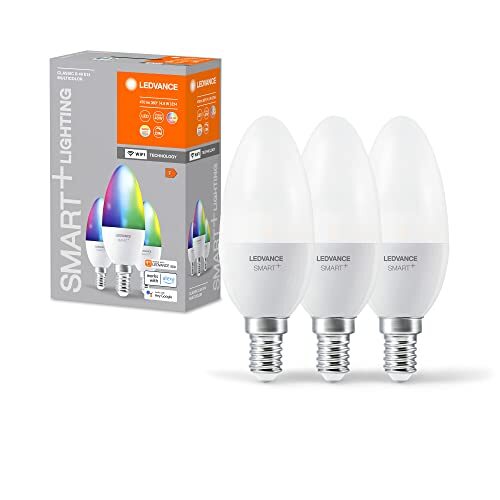 Ledvance Slimme LED lamp met WiFi technologie, E14-basis matte optiek ,RGBW-kleuren veranderbaar, lichtkleur veranderbaar (2700K-6500K), 470 Lumen, substituut voor 40W-verlichtingsmiddel, 3-Pak