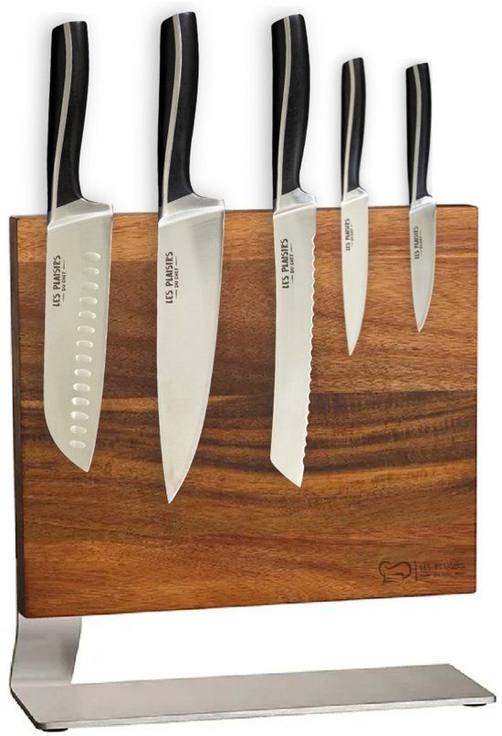 Les Plaisirs du Chef Magnetisch Messenblok Zonder Messen Acaciahout – Messenhouder RVS