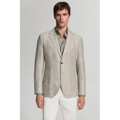 Mango Man linnen slim fit colbert - beige