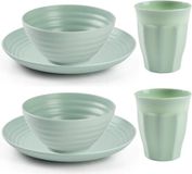 Plasticforte Camping Servies set - kunststof - mintgroen - 8x borden/8x drinkbekers/8x kommetjes - onbreekbaar