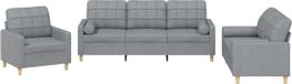 vidaXL Loungeset met kussens stof lichtgrijs