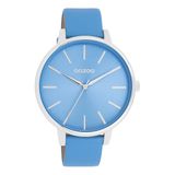 OOZOO Timepieces - Zilverkleurig dameshorloge met blauwe leren band - C11296