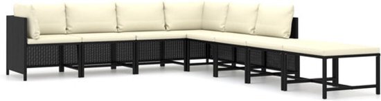 vidaXL 8-delige Loungeset met kussens poly rattan zwart