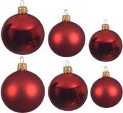 Decoris Kaemingk B.V. Compleet glazen kerstballen pakket kerstrood glans/mat 16x stuks - 6x 6 cm - 6x 8 cm - 4x 10 cm