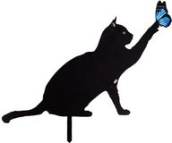 Janse® Tuinsteker poes met vlinder - Metalen tuin steker kat - Poes zwart - Tuindecoratie - Poezen silhouet - Bloempot steker - Kattenbeeld