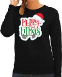 Bellatio Decorations Merry fitmas Kerst sweater / kersttrui zwart voor dames - Kerstkleding / Christmas outfit XS