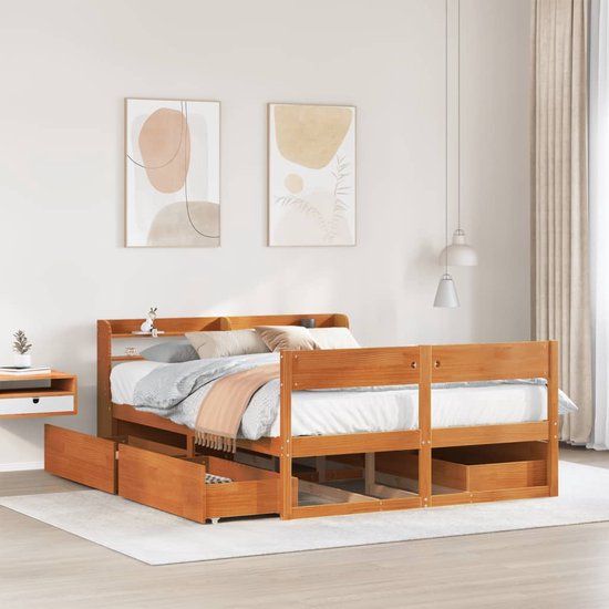 vidaXL Bedframe - Massief Grenenhout - Wasbruin - 120x190 cm