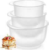 com-four 3-delige mengkommenset, antislip, bakkom met stopbodem en schaal, mengpan met schenktuit, vaatwasmachinebestendig, inhoud 1,5 l, 2 l, 2,5 l, 3-delig, wit