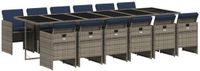 vidaXL 13-delige tuinset met kussens, grijs, polyrotan