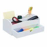 Relaxdays bureau organizer, met vakken en lade, van bamboe, 11 x 27,5 x 15 cm, wit