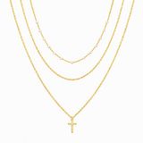 LGT JWLS Dames ketting - Goudkleurig - 3-delige set met kruis