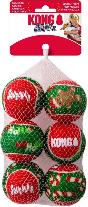 KONG Holiday Squeakair Balls - Hondenspeelgoed - 6 stuks - Maat M - Meerkleurig