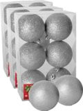 Gerimport Kerstballen 18x - zilver - kunststof glitters - 4 cm