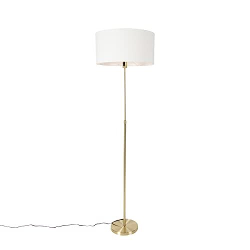 QAZQA - Design Vloerlamp verstelbaar goud met kap wit 50 cm - Parte | Woonkamer | Slaapkamer | Keuken - Staal Rond - E27 Geschikt voor LED - Max. 1 x 60 Watt