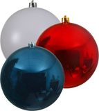 Kaemingk B.V. Kerstversieringen set van 6x grote kunststof kerstballen blauw-wit-rood 14 cm glans