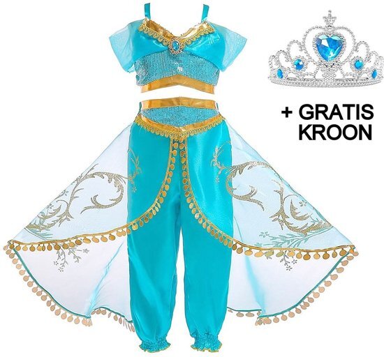 Spaansejurk NL Jasmine kostuum Arabische prinsessen jurk 104-110 (110) + GRATIS kroon verkleedjurk verkleedkleding