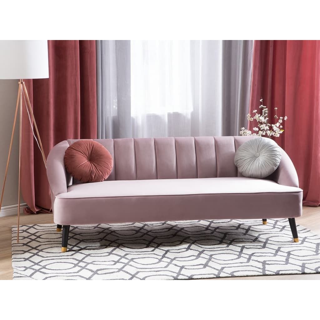 Beliani Alsvag Driezitsbank Roze Fluweel - 183cm breed