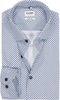 OLYMP 24/7 Level 5 Body Fit Chemise - Dobby - Bleu clair avec motif bleu foncé - Facile à repasser - Tour de cou 39