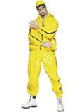 Smiffys Rapper kostuum, geel, pvc, met jas met capuchon, broek en Halloween hoed