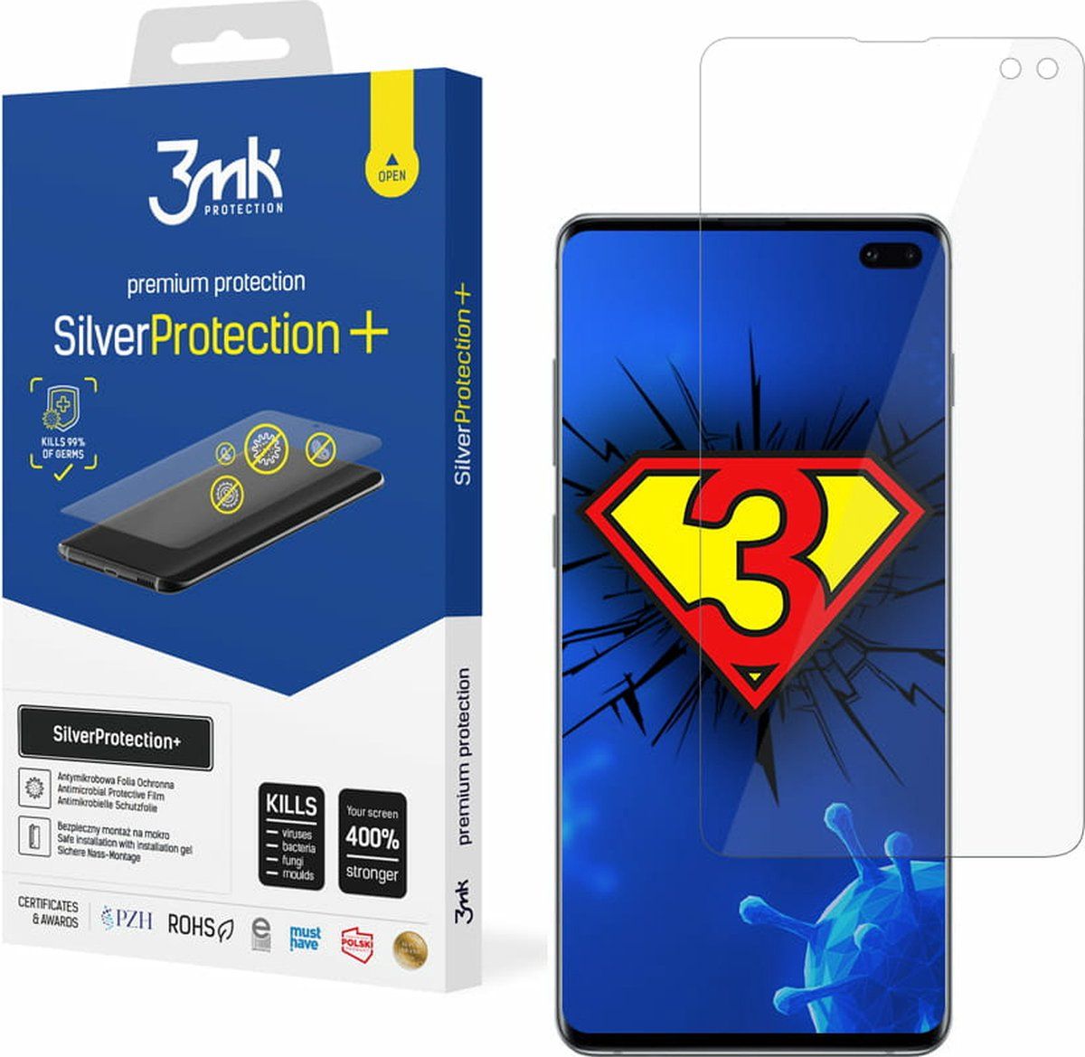 3MK Antimicrobiële beschermingsfilm Samsung Galaxy S10 Plus - Silver Protect+