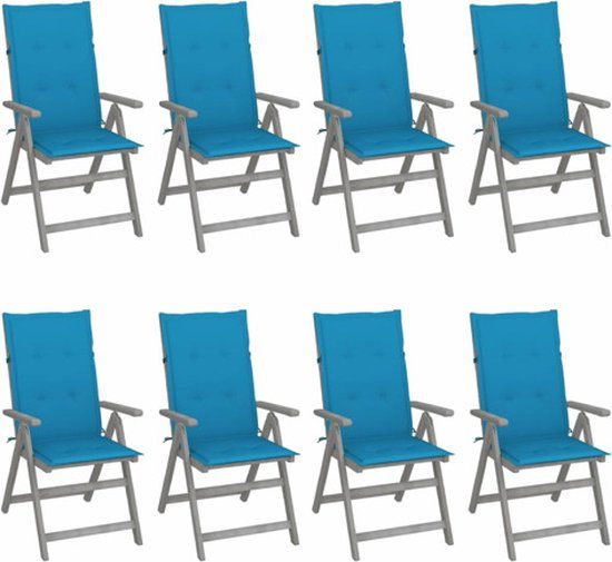 vidaXL Tuinstoelen - 8 st - verstelbaar - met kussens - acaciahout - grijs