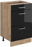 Vicco Keukenonderkast R-Line, Zwart hoogglans/Goudkleurig Eiken, 50 cm zonder werkblad