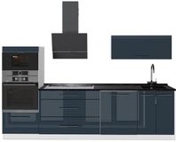 Vicco Complete keukeneenheid Fame-Line, Donkerblauw hoogglans/Wit, 280 cm, WB Antraciet