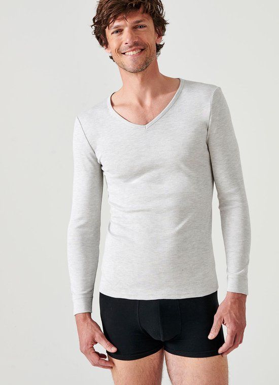 Damart Heren T-shirt met V-hals - Thermolactyl interlock mesh - Grijs - S
