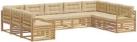 vidaXL Hoek loungeset 9-delig Wit en Beige Massief Acacia Hout