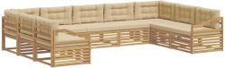 vidaXL Hoek loungeset 9-delig Wit en Beige Massief Acacia Hout