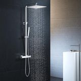 Ibenzoa® Système de douche avec thermostat, douche de pluie carrée et barre de douche réglable, chrome, set complet